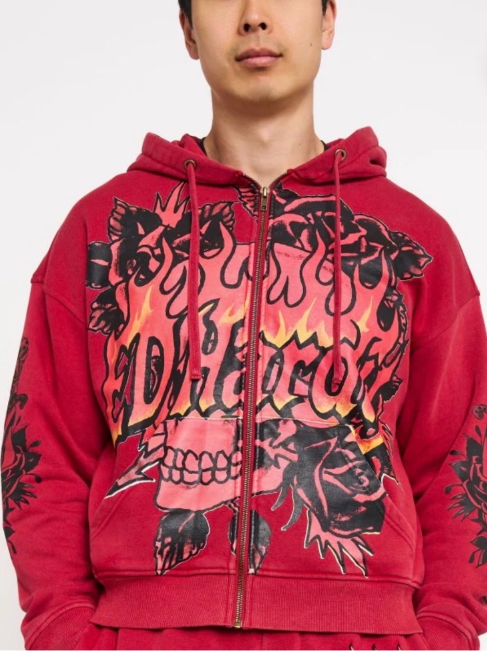ED HARDY SKULL FLOWERS BOXY ZIP HOODIE LARGE BNWT